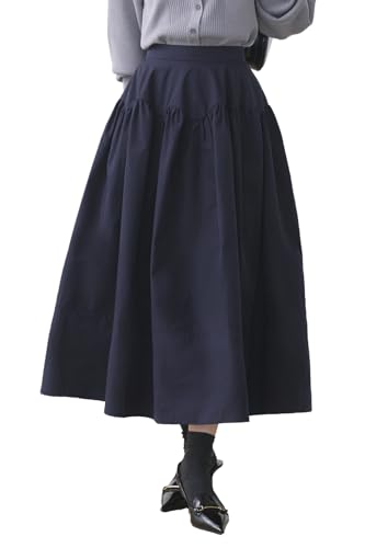 [ルイ ルエ ブティック] バブル フレア スカート レディース ミセス ママ ボトム 大きいサイズ ウエストゴム ロング マキシ シルエット 立体的 着回し 切り替え カジュアル 体型カバー 通勤 L(11号) ネイビーBSK1599-L-NEのサムネイル