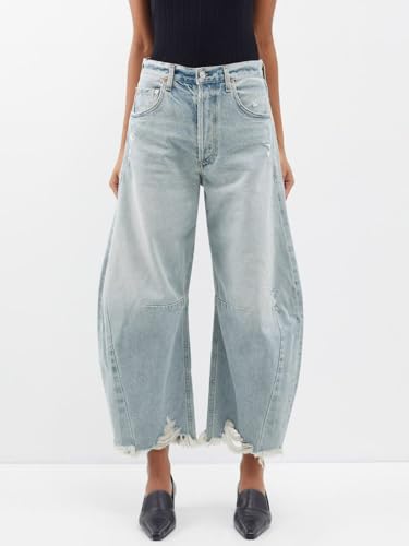 Allimy Womens High Waisted Barrel Horseshoe Baggy Jeans Trendy 2025 with Raw Hem Non Stretch3