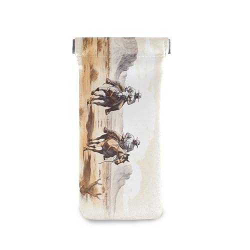 FLildon Western Cowboys Eyeglasses Pouch Squeeze Top Sunglasses Case Soft PU Leather Eyeglass Bag for Men Women