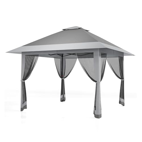 GarveeHome 13x13 Pop-Up Canopy Tent with Mosquito Netting, Heavy Duty Gazebo with Waterproof UV Double Roof, 169 Sq.Ft Shade, Instant Outdoor Shelter