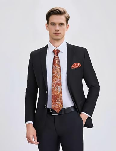 Image of YourTies Silk Paisley Floral Tie and Pocket Square Cufflinks with Lapel Pin Sets for Men 5PC Wedding Party