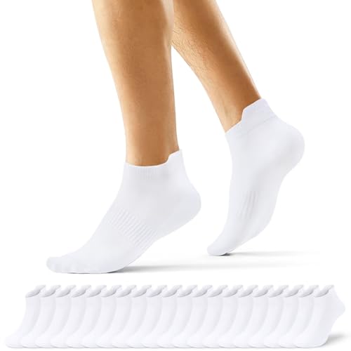 EKSHER Calzini Donna Corti 20 Paia Calze Uomo Corte Estivi Calza Sportive Cotone Bianco Bianchi Elastiche Running Trekking Tennis Traspirante Morbido