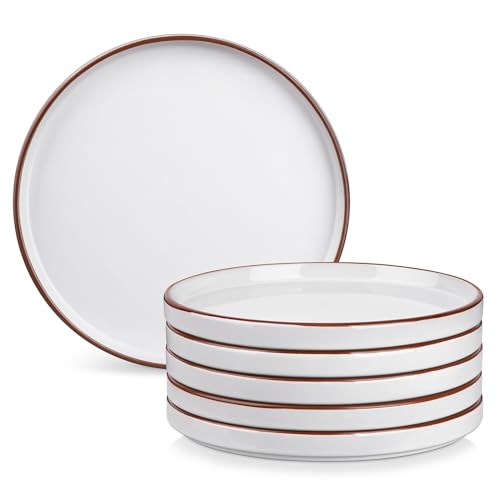 vancasso Venus Dessert Plates Set of 6-8 Inch White Ceramic Salad Plates, Small Dinner Plates, Microwave, Oven and Dishwasher Safe, Scratch Resistant Modern Rustic Style Stoneware Dishes for Kitchen