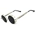 RONSOU Steampunk Style Ronde Vintage Polarisées Lunettes de Soleil Rétro Lunettes UV400 Protection Métal Cadre cadre argenté/lentille grise