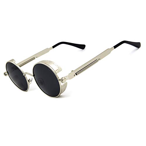 RONSOU Steampunk Round Polarized Sunglasses, UV400, 46mm