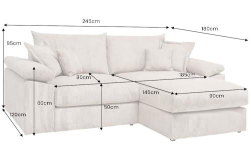 Riess Ambiente Design Ecksofa Atmosphere XL 245cm - Beige - Cord Federkern 3-Sitzer inkl. Kissen Eckcouch Couch Sofa – Bild 3