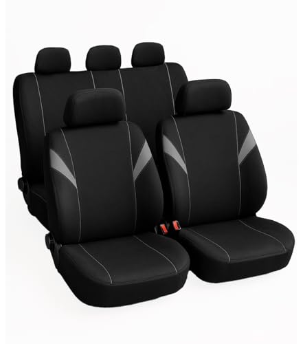 Susy Shop Housses de siège universelles ensemble avant et arrière, housses de voiture avec 2 fermetures éclair sur le dossier arrière modèle H (gris)