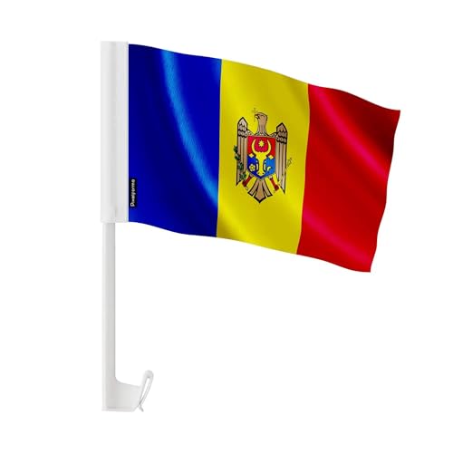 Drapeau Voiture Moldavie 14x21cm en Polyester pour Vos Cortèges de Mariage et Fêtes Nationales