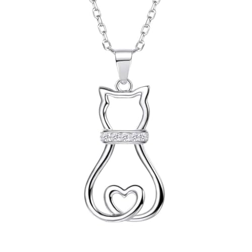 SILVERCUTE 925 Sterling Silver CZ Cat Necklaces for Women Dainty Cat Jewelry Cat Accessories Cut Kitten Jewelry Birthday Gifts for Women Mom Cat Lover
