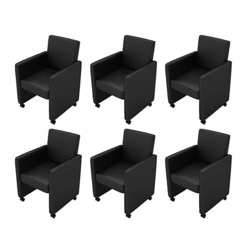 Sinkzol Juego de 6 sillas de comedor de piel sintética negra con reposabrazos, asiento ergonómico, para comedor, cocina, salón, estructura robusta y asiento acolchado