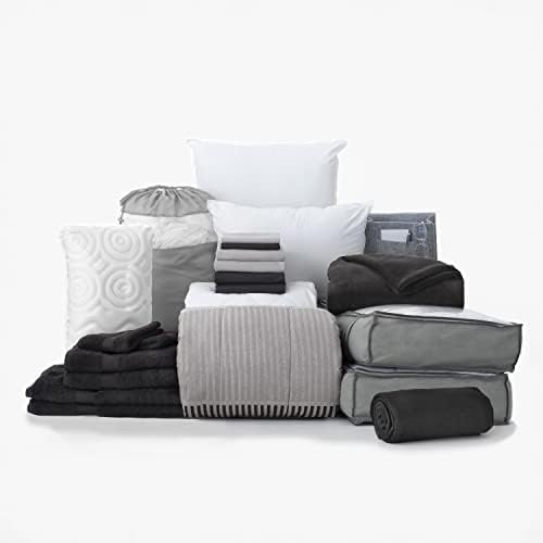 OCM Preferred Dorm Essentials Value Pack - 23 Piece Twin XL Set | Twin XL | Comforter, Sheets, Pad, Topper, Towels, Organization, Storage | Preston Black and Gray | Graphic Black, Gray and White