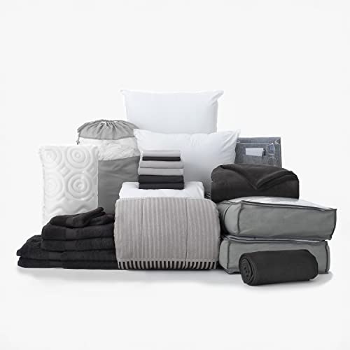 Ocm Preferred Dorm Essentials Value Pack - 23 Piece Twin Xl Set | Twin Xl | Comforter, Sheets, Pad, Topper, Towels, Organization, Storage | Preston Black And Gray | Graphic Black, Gray And White #TOP5