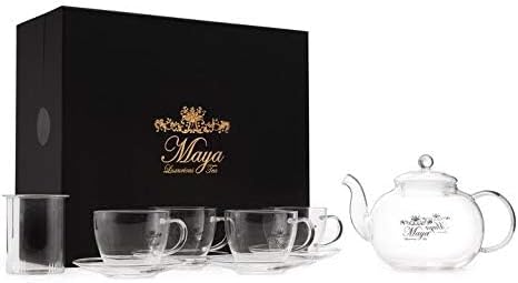 Tea Accessories Box Set With Glass Teapot (40 oz.), Infuser, 4 Teacups, and 4 Saucers for Blooming & Loose Leaf Tea and Tea Bags :: Made of Durable Borosilicate Glass image 3