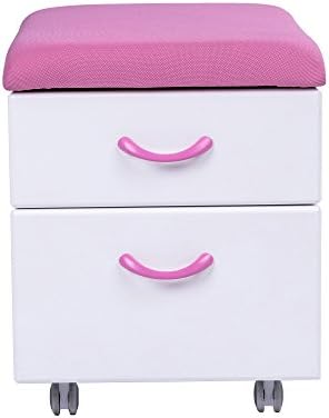Sunon Mobile File Cabinet Soft Cushion Seating Pedestal Cabinet with 2-Drawer for Kids/Children Storage (Pink)