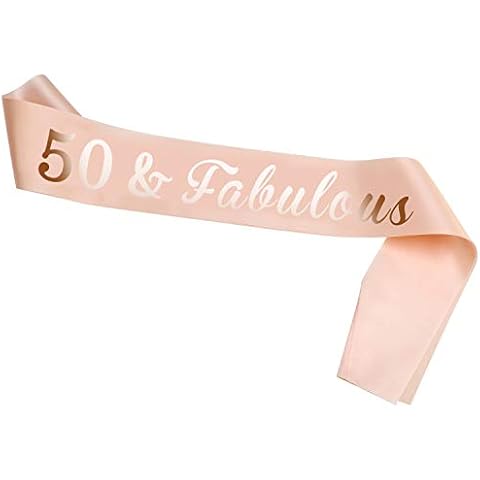 HOWAF Rose Gold 50th Birthday Sash, 50 and Fabulous Birthday Satin Sash for 50th Birthday Decorations Women 50 Birthday Gift Party Accessories, One Size Cover