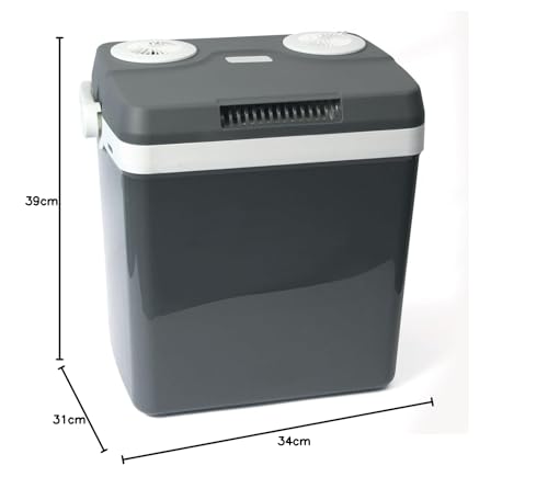 Foto von Dino KRAFTPAKET 131001 Kühlbox 12V 230V (WÄRMT & KÜHLT) HÖHE: 44cm GRÖSSE: 32-Liter (28L netto) Elektrische Kühlbox für Auto Boot Camping, Elektrokühlbox mit ECO-Modus, Grau