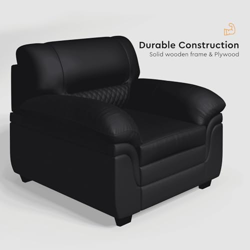 Image of Interio by Godrej Sofa Orleans Plus 1 Seater Sofa for Living Room, Leather, Black