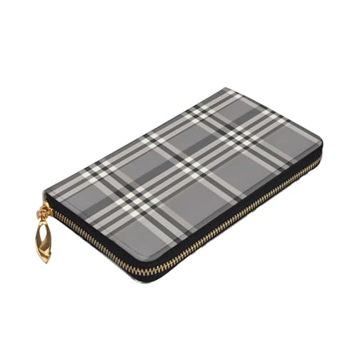 Gray plaid lines Wallet for Men Women Long Purse Leather Clutch Large Business Handbag Travel Phone Holder Credit Card Holder Money Case with Zipper Leather Wallets Gift3