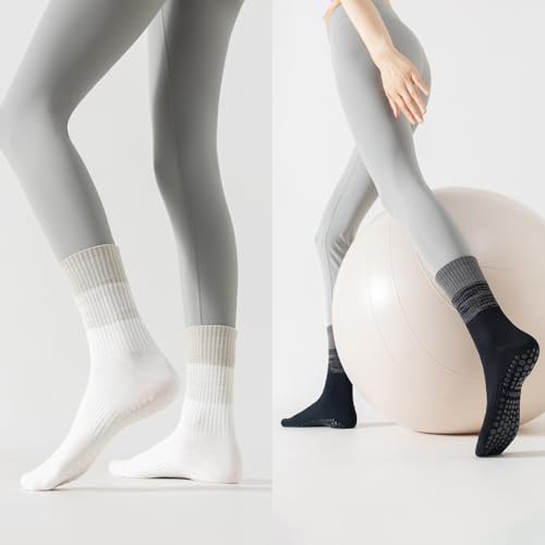 Image of BONANGEL Pilates Socks with Grips for Women, 3 Pairs Womens Grippy Yoga Ballet Barre Hospital Gym Athletic Socks