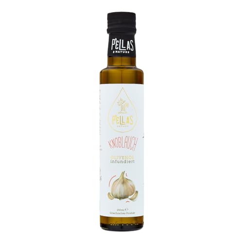 Pellas Nature Olivenöl Extra Vergine mit Knoblauch - Olivenöl Knoblauchöl kaltgepresst Testsieger aus Griechenland - Ideal für Tzatziki & Gewürzmischung - OK-Kosher ohne Zusatzstoffe 250ml