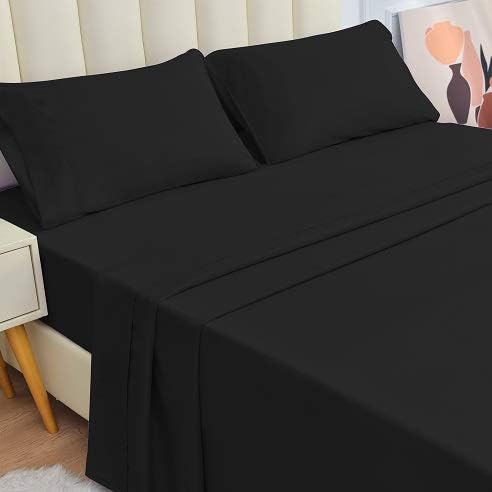 JÁCLER Queen 4 Piece Sheet Set- Microfiber Bedding - Bed Sheets - Extra Soft - Easy Fit - Breathable & Cooling Sheets - Comfy, Wrinkle, Fade - Stain Resistant– Black
