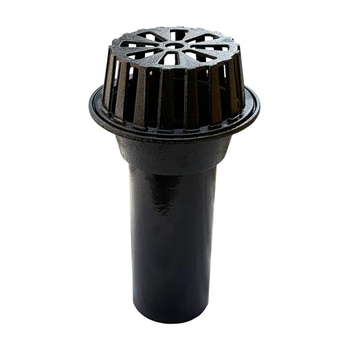 4 Inch Cast Iron Roof Drain Roof Drain Cover 4 Inch Push-in Pipe Size Long Style Can Prevent Drain Clogs Suitable for PE/PVC Pipes and Iron Pipes.