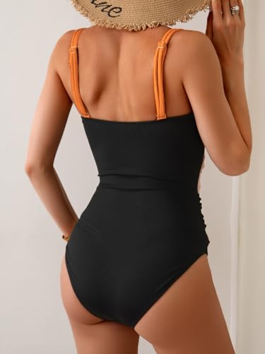 Image of B2prity Cutout One Piece Swimsuit Tummy Control Ruched Monokini Color Block Bathing Suit for Cruise Vacation