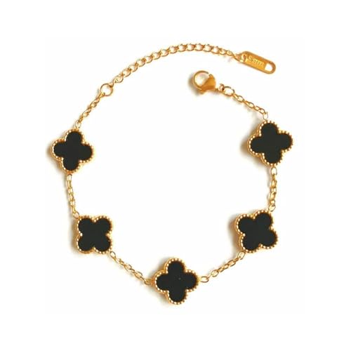 Image of SALVE Clover Anti Tarnish Bracelet for Women Stylish | Stainless Steel Bracelet for Woman | Fashion Jewellery for Women Aesthetic Accessories for Girls Chain Bracelet Gold
