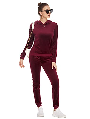 image for Hotouch Womens Sweatsuit Soft Velour Hoodie & Pants 2 Piece Tracksuit 