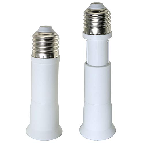 Longdex E27 Light Socket Extender Adapter 2PCS 117-144mm Length Adjustable E27 to E27 Extension Screw Base Converter