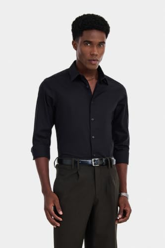 Image of SNITCH Men Formal Shirt | Slim Fit Full Sleeve Spread Collar Solid Design | Premium 100% Cotton & Breathable Fabric for Office, Business Meetings