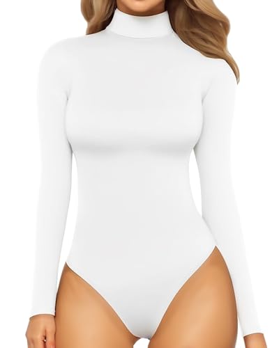 Image of Mangopop Women' Long Sleeve Ribbed Bodysuit Jumpsuits