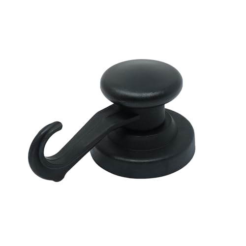 Black Rubber Coated Neodymium Magnet with Swivel Hook for Holding Rope Wires and Clothing - 43mm dia (Pack of 20) - Image 2