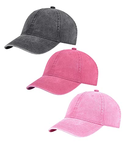 Image of 3 Pack Vintage Washed Cotton Adjustable Baseball Caps for Men Women Unstructured Low Profile Dad Hat