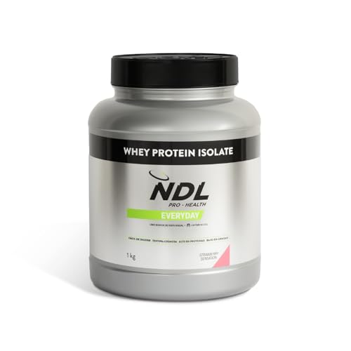 NDL Pro-Health Proteína Isolate Fresa | 90% Aislado de suero | Probióticos Pepzyme Pro® | Bajo en azúcar y grasas | Alta pureza y digestibilidad | 1Kg | Una marca de Rafa Nadal & Cantabria Labs