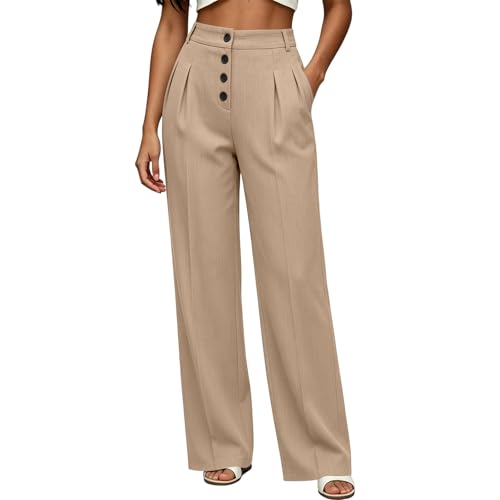 UHBYGV Women Wide Leg Pants High Waisted Business Casual Work Slacks Trousers Fashion Office Dressy Pants with Pockets Khaki