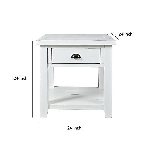 Benjara Benzara Wooden End Table With Drawer And Bottom Shelf, White, #TOP4