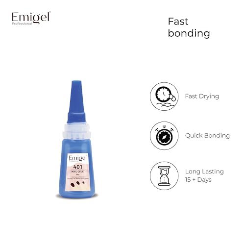 Image of Emigel Professional Nail Glue for Artificial Nail Extensions with Brush On Applicator | Professional Grade | Quick-Drying Glue for Long Lasting and Secure Nail 401-20g