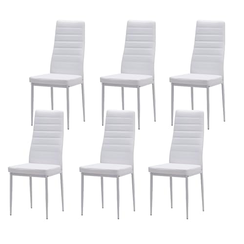 Nera Dining Chairs Set of 6 Faux Leather Upholstered High Back Padded Seat Side Chairs for Living Room and Dining Room (White/White)