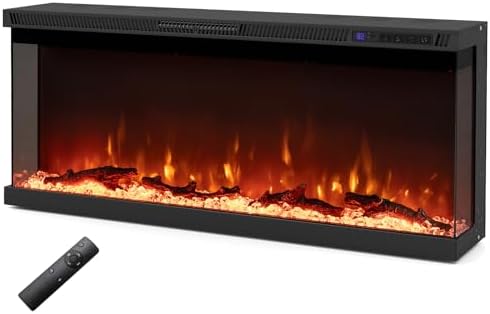 RELAX4LIFE 3-Sided Electric Fireplace Insert - Recessed Wall-Mounted Fire Place Heater w/12 Flame Colors, 5 Adjustable Brightness, Remote Control, Overheat Protection, 750W/1500W, Crystal & Log (40'')