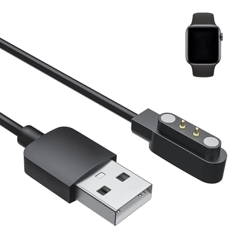 Smart Watch Charger, Smart Watch 2 pin 4mm Charging Cable Magnetic Compatible with YAMAY SW022, Ticwatch GTX, Haylou RT LS05S, AGPTEK LW11, USB Charger Secure Connection, Quick Charge, Black (1pcs)