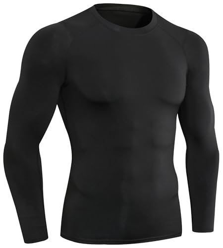 SPVISE Men's Black Compression Shirts Dry Fit Running Gym T-Shirts Active Base Layer Undershirt Long...
