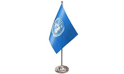 9" x 6" United Nations UN QUALITY Satin Desktop Table Flag With Chrome Base Ideal For Party Conferences Office Display