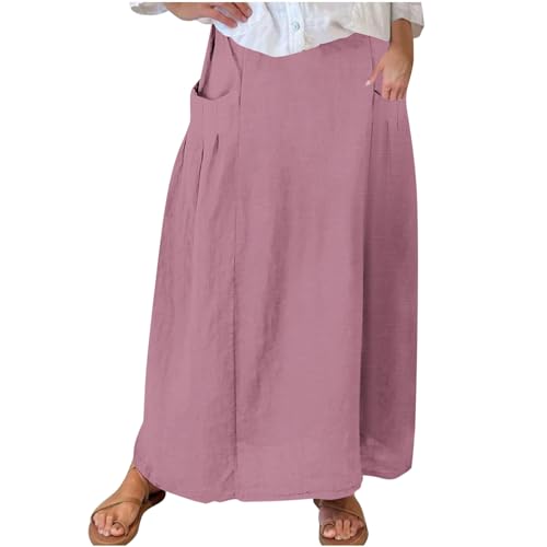 Women's Bohemian Skirts Solid Plus Size Loose Comfy Skirt Casual Dress Skirts High Waist Long Skirt with Pockets