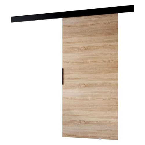 MINIO go for it - Porte Coulissante Interieur 86 cm, Système Porte Coulissante PRIM A, Porte Interieur, Montage Mural, Portes de Chambre, Portes Coulissantes - Chêne Sonoma/Noir