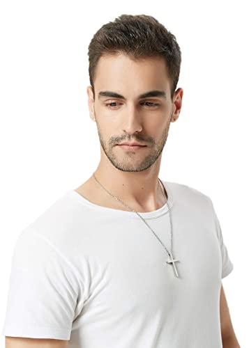 Reve Simple Stainless Steel Silver Tone Cross Pendant Chain Necklace For Men Women, 20’’-22’’ (1.71.02'' Pendant+20'' Chain) #TOP6