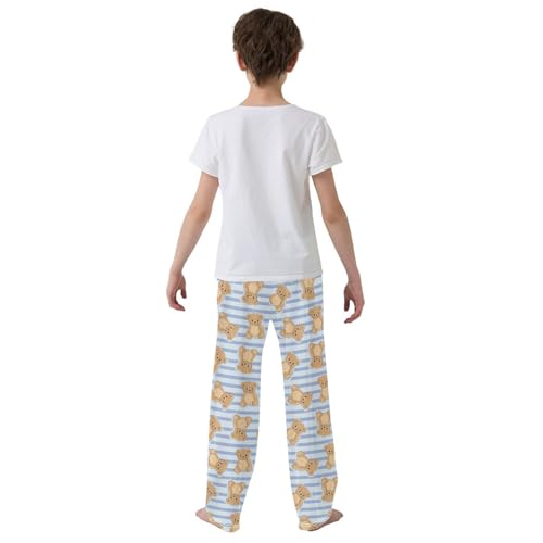 Boys' Pants Cute Brown Bear Blue Stripes Long Bottoms Jogger Pants Elastic Waist Trousers with Pockets S-XL3