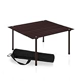 Formosa Covers Portable Wood Roll Up Table for Picnics 2025 Update Stronger Staples, Low Beach Table for Camping, Travel, Tailgate, Outdoor w/Carrying Bag 26" Lx26 Wx16 H (Espresso)