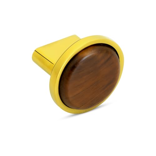 Image of Plantex Knobs for Drawer /Round Drawer Knobs /Knobs for Cabinets /Pull-Push Knobs for Kitchen /Bedroom Drawer - Pack of 1 (Small, Gold & Wood)