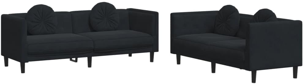 Sofa Set Black Velvet Living Room Furniture